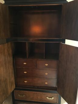 Century Burlwood & Black Lacquor 4-Door Wardrobe W/Oriental Design