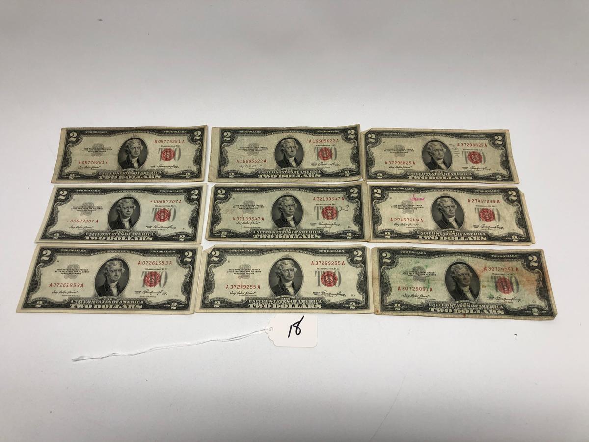 9-1953, Red Seal, $2.00 Silver Certificates