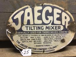 Vintage Porcelain "Jaeger Tilting Mixer" Oval Sign