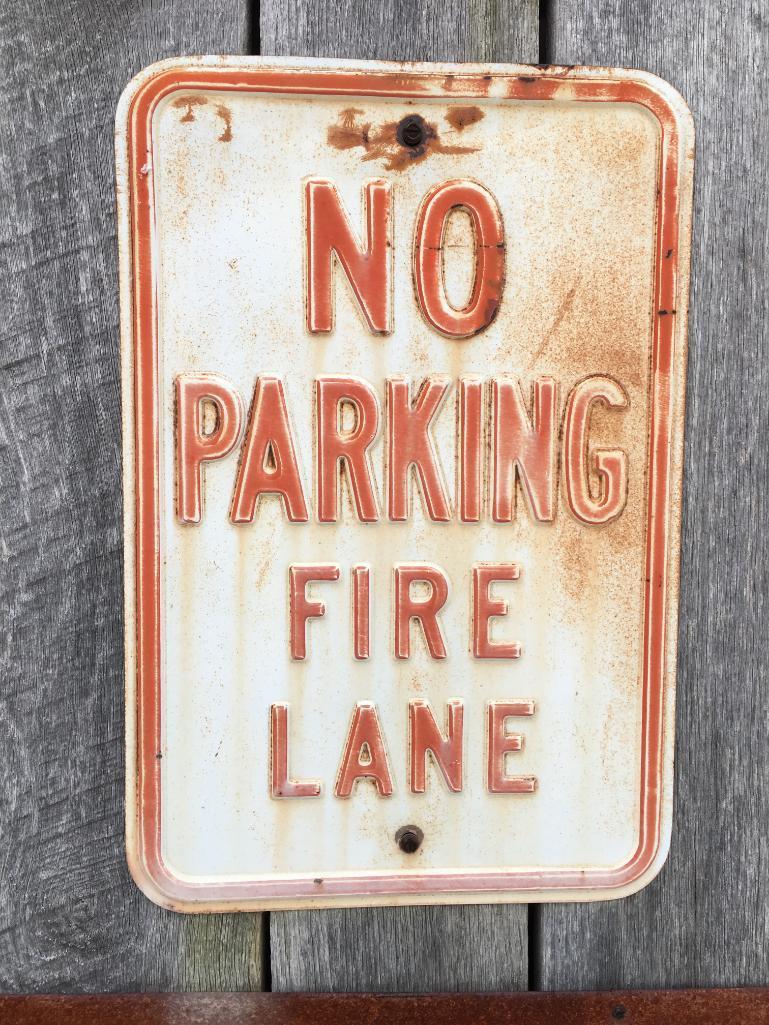 Vintage "No Parking Fire Lane" Embossed Metal Sign