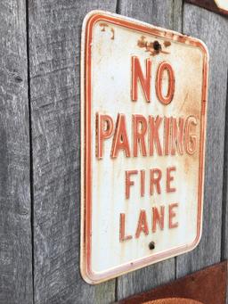 Vintage "No Parking Fire Lane" Embossed Metal Sign