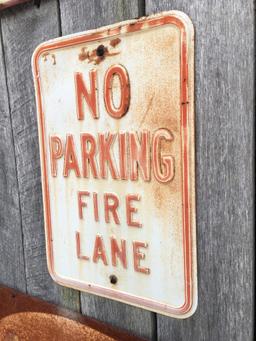 Vintage "No Parking Fire Lane" Embossed Metal Sign