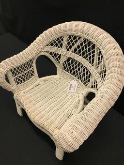 Childs White Wicker Chair W/Rolled Arms & Back