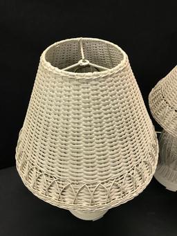 Matching White Wicker Lamps W/Wicker Shades