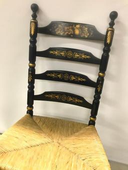 Signed L. Hitchcock Ladder-Back Rush Seat Chair W/Stenciling