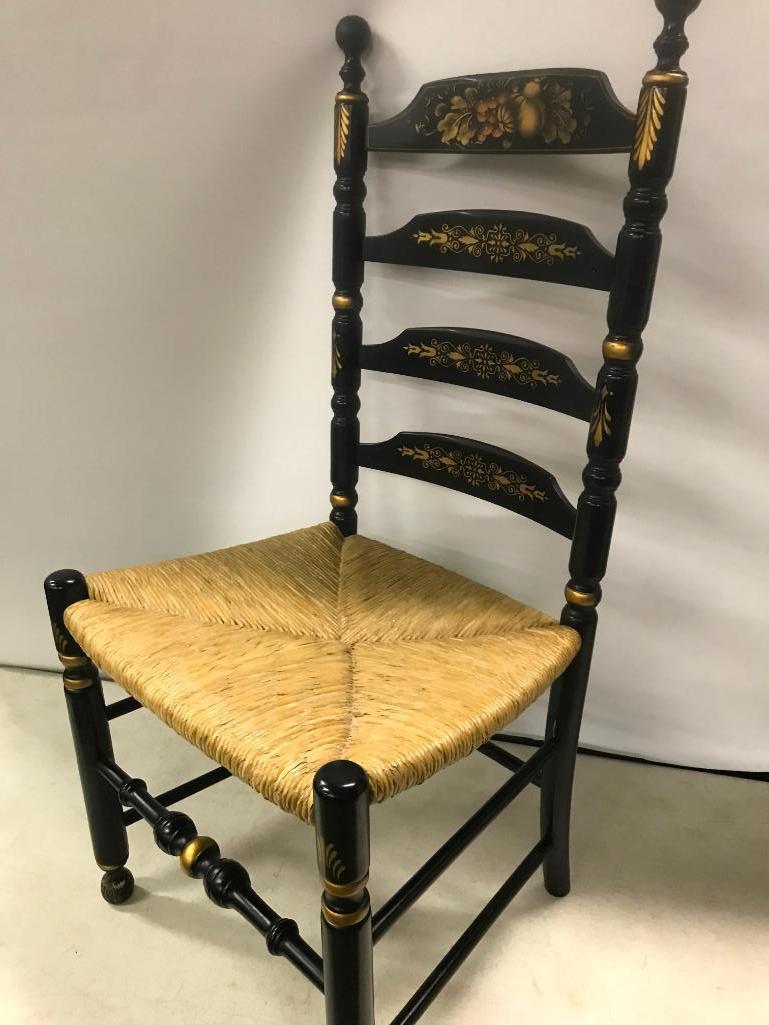 Signed L. Hitchcock Ladder-Back Rush Seat Chair W/Stenciling