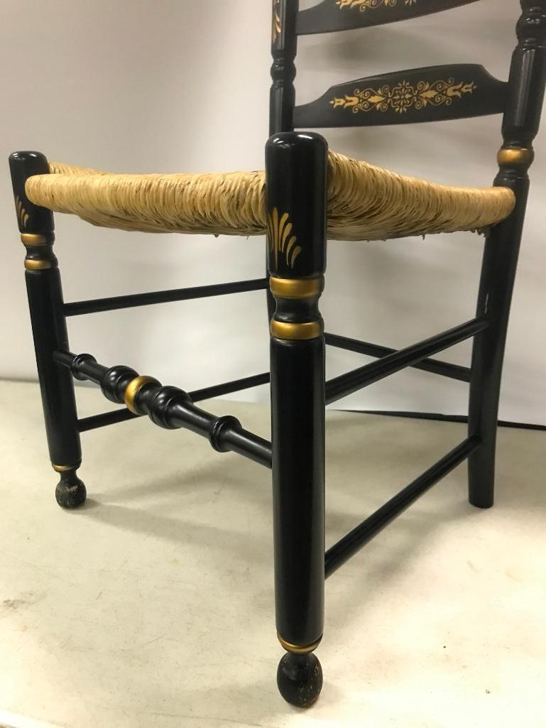 Signed L. Hitchcock Ladder-Back Rush Seat Chair W/Stenciling