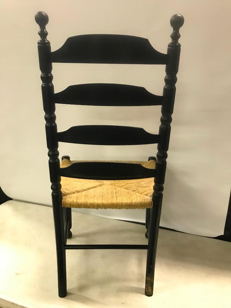 Signed L. Hitchcock Ladder-Back Rush Seat Chair W/Stenciling