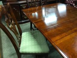 Chippendale Double Pedestal Cherry Table & (4) Chairs