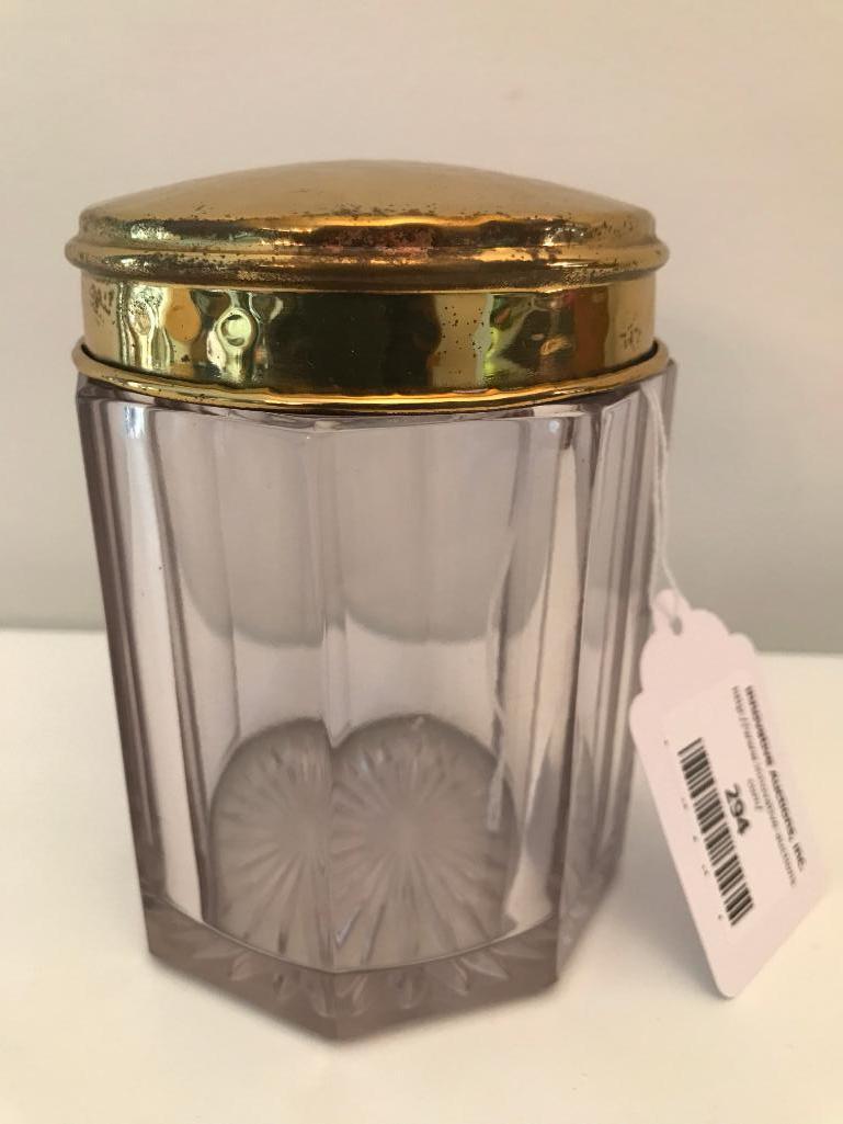 Vintage Glass Humidor W/Brass Lid