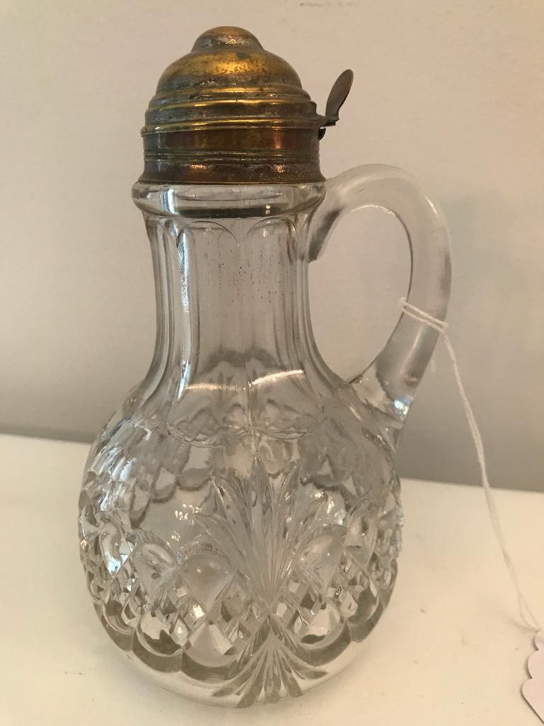 Antique Blown Glass Syrup W/Brass Spout