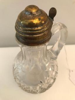 Antique Blown Glass Syrup W/Brass Spout