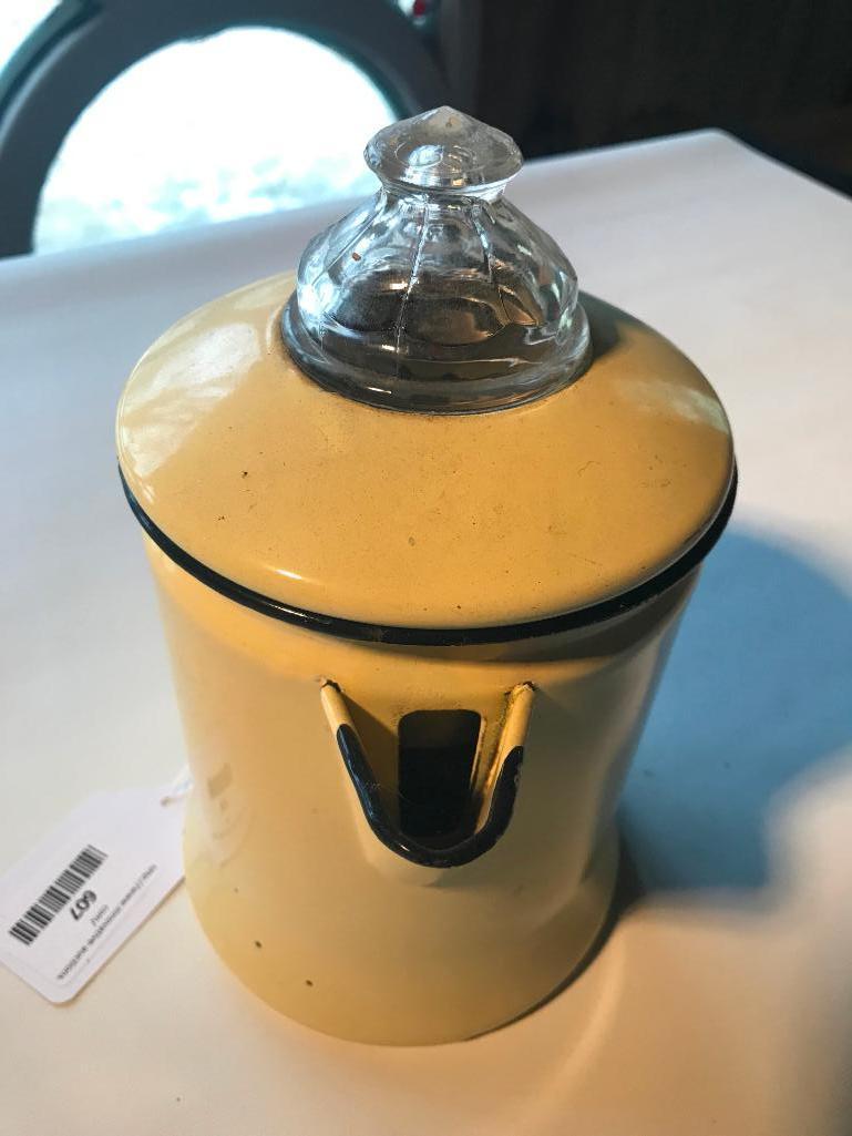 Vintage Yellow Enameled Coffee Pot