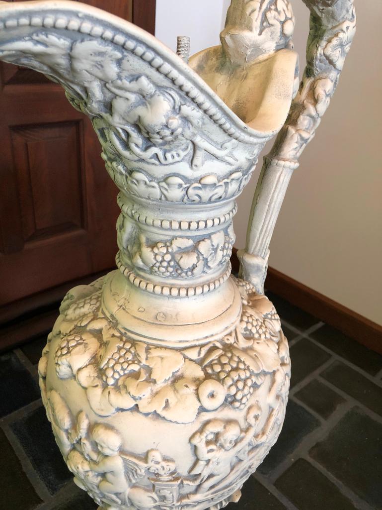 Large Plaster Renaissance Style Ewer W/Cherubs, Grapes & Grape Leaves