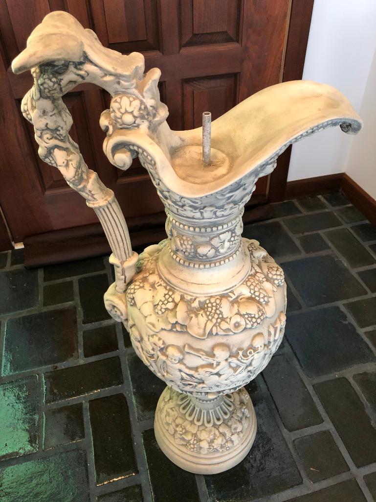 Large Plaster Renaissance Style Ewer W/Cherubs, Grapes & Grape Leaves