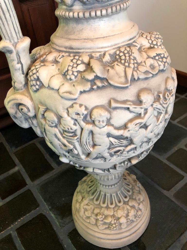 Large Plaster Renaissance Style Ewer W/Cherubs, Grapes & Grape Leaves