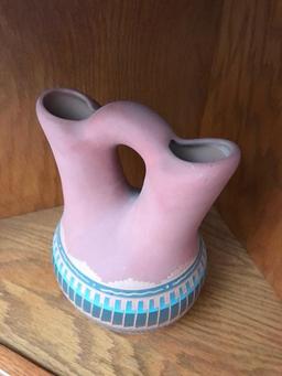 Contemporary Indian Pottery: Artist Signed Navajo Wedding Vase