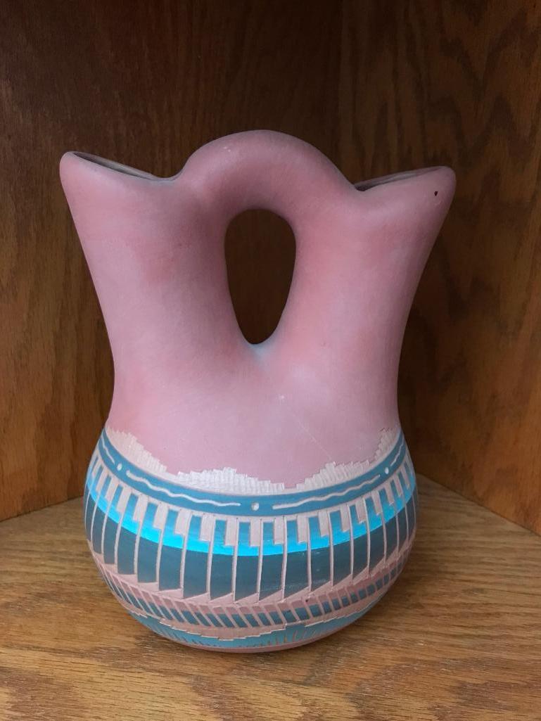 Contemporary Indian Pottery: Artist Signed Navajo Wedding Vase