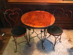Antique Ice Cream Table & (2) Chairs W/Heart Design