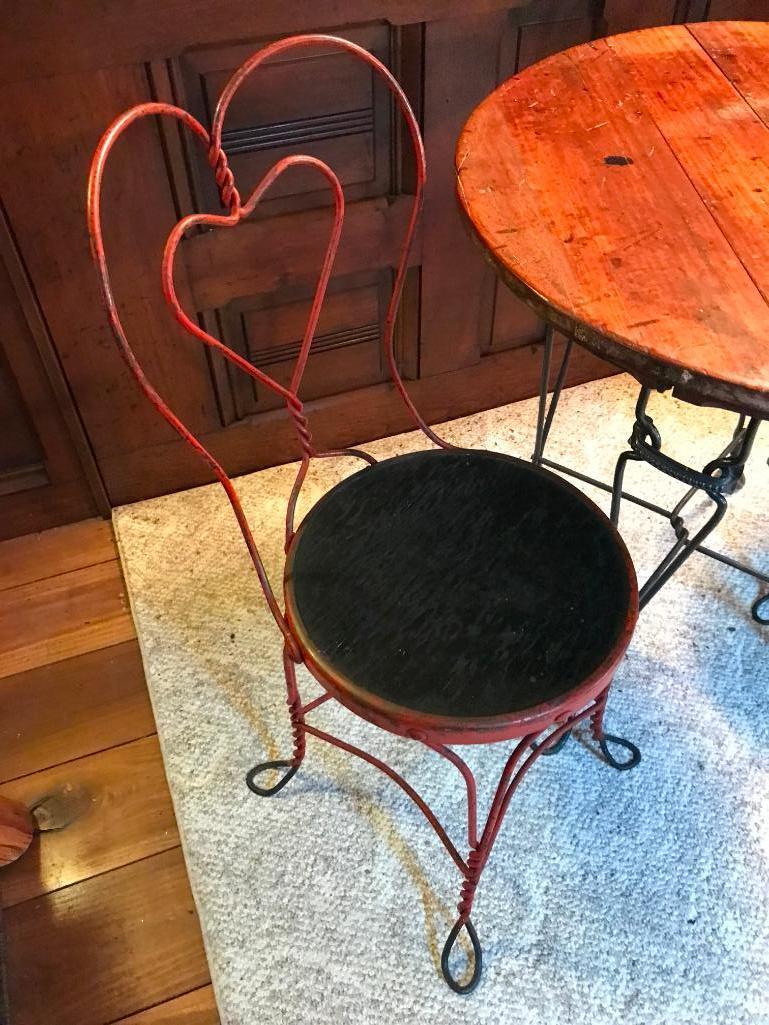 Antique Ice Cream Table & (2) Chairs W/Heart Design