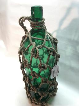 Vintage Green Bottle In Rope Casing