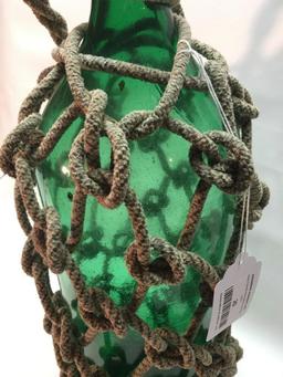 Vintage Green Bottle In Rope Casing
