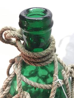 Vintage Green Bottle In Rope Casing