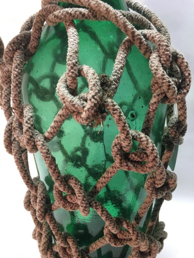 Vintage Green Bottle In Rope Casing