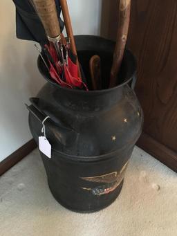 Milk Can and Contents of Canes and Umbrellas
