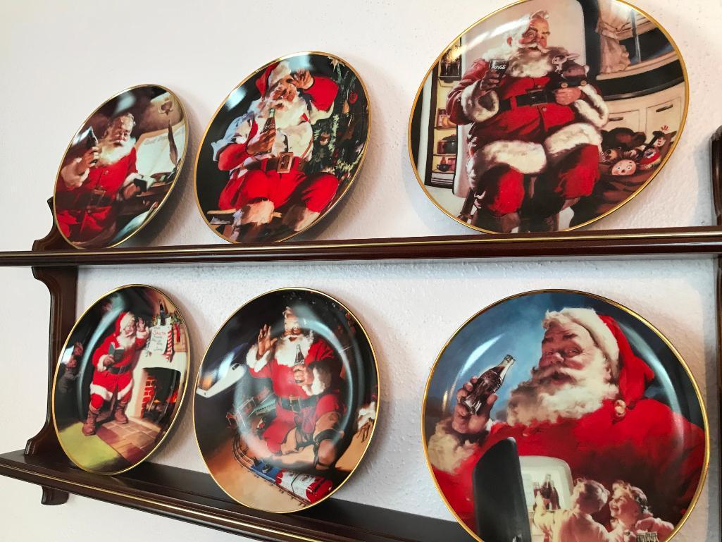 Set Of (6) 1994 Franklin Mint Coca-Cola Collector Plates W/Wooden Plate Rack