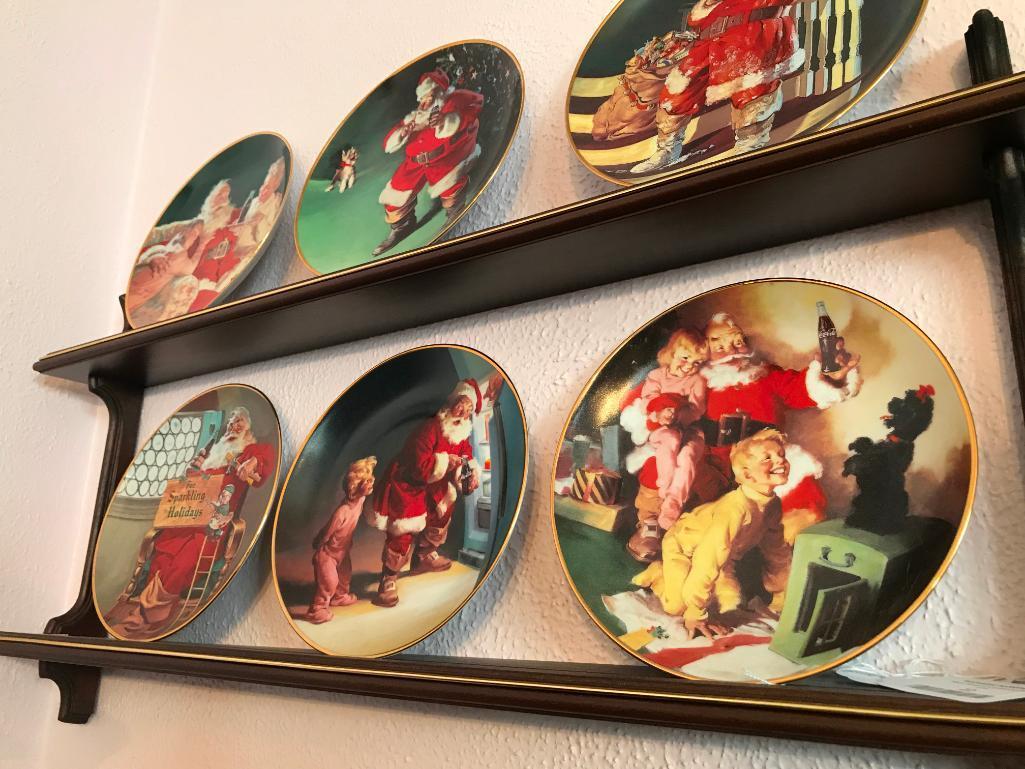 Set Of (6) 1995 Franklin Mint Coca-Cola Collector Plates W/Wooden Plate Rack