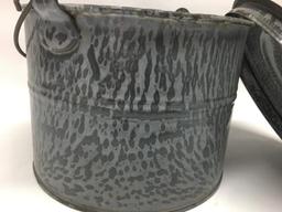 Antique Graniteware Berry Pail W/Lid & Bail