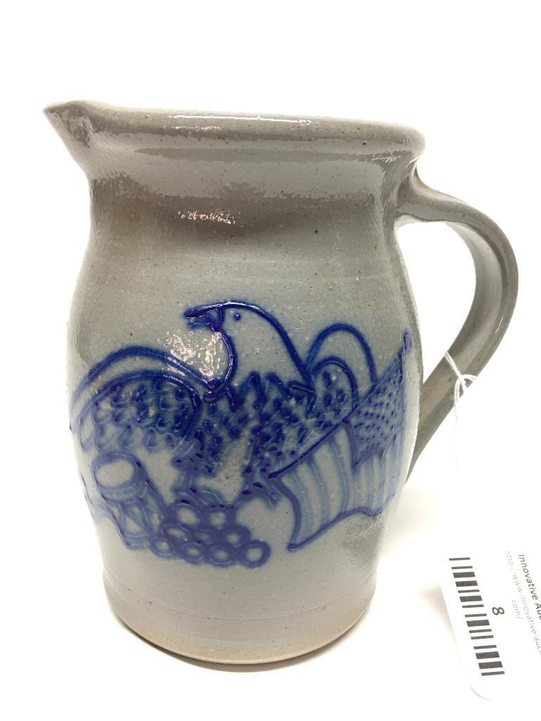 Stoneware Pitcher W/Cobalt Eagle & Patriotic Design