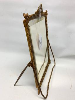 Vintage Gilt Over Brass Dresser Mirror W/Easel Back