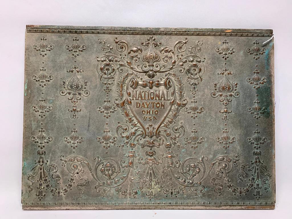 Embossed Brass National Cash Register Back Plate From Cash Register