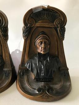 Matching Bronzed Over Gray Metal Bookends Of ""Dante" By Kronheim & Oldenbusch