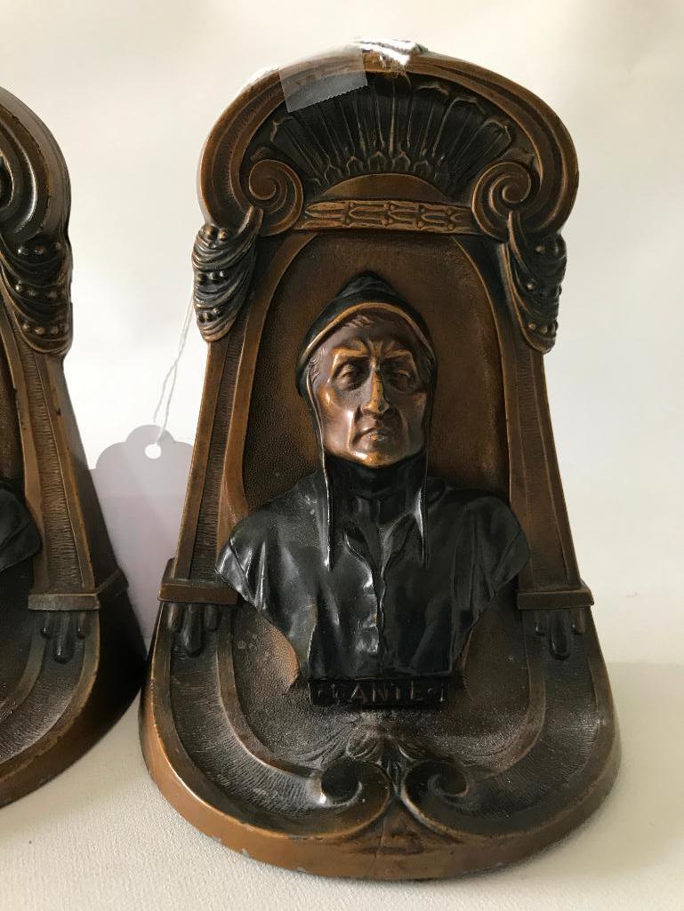 Matching Bronzed Over Gray Metal Bookends Of ""Dante" By Kronheim & Oldenbusch