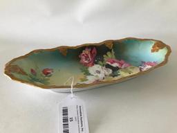 "Limoges, France, Coronet" Hand Painted Porcelain Celery Dish Signed "NAYAT"