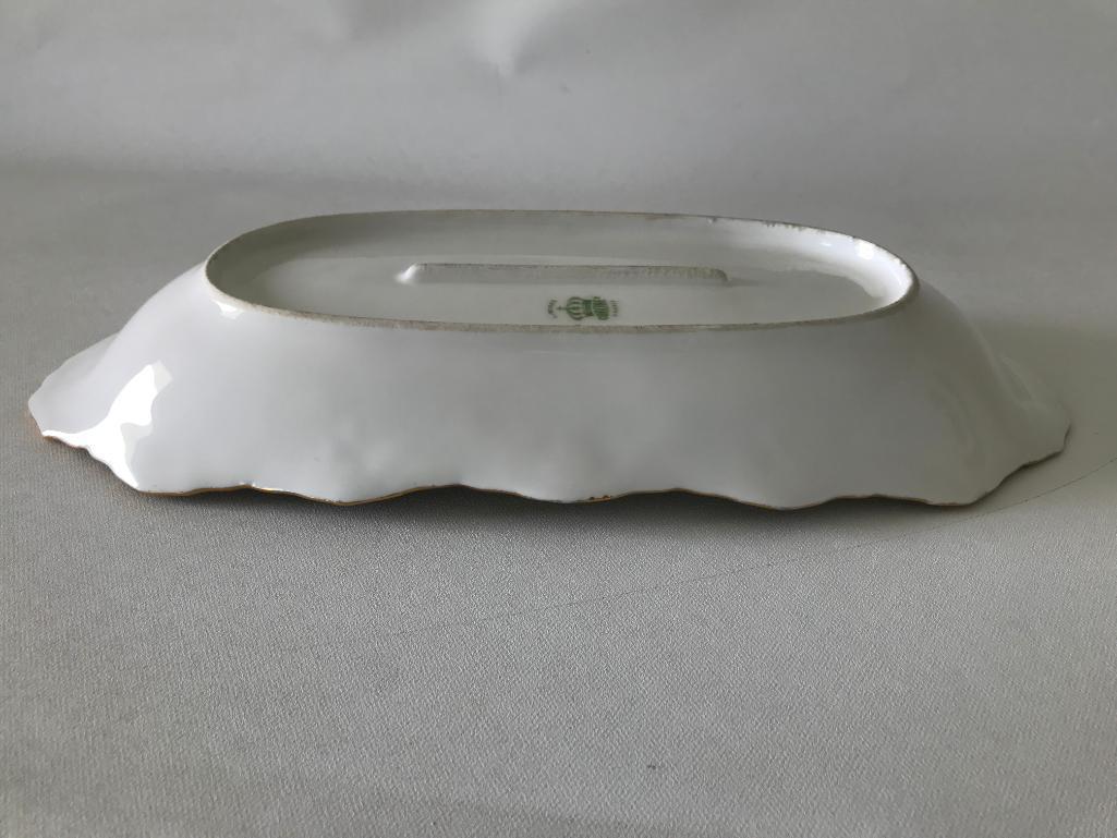 "Limoges, France, Coronet" Hand Painted Porcelain Celery Dish Signed "NAYAT"