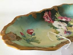 "Limoges, France, Coronet" Hand Painted Porcelain Celery Dish Signed "NAYAT"