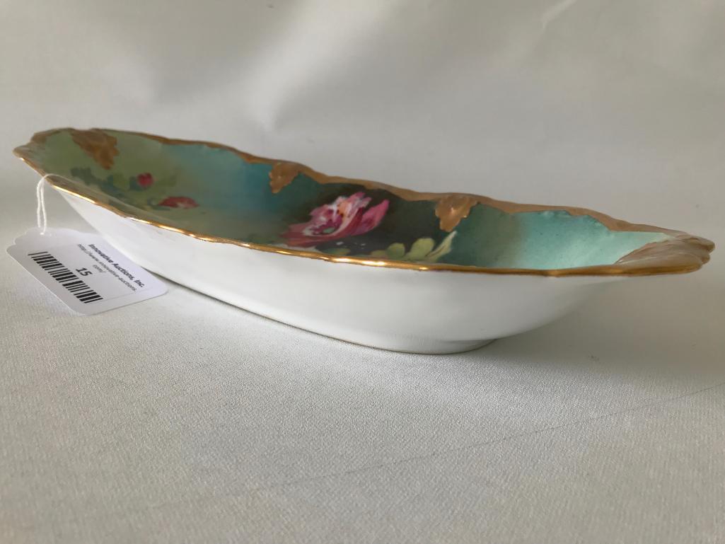 "Limoges, France, Coronet" Hand Painted Porcelain Celery Dish Signed "NAYAT"