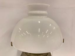 Vintage Rayo Nickel Plated Oil Lamp W/Milk Glass Shade