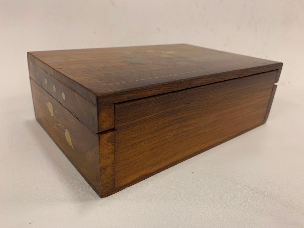 Wooden Jewelry Box W/Brass Inlay