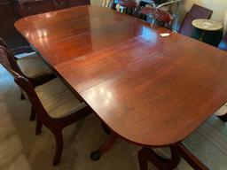 Vintage Mahogany Drop Leaf Table W/5 Leaves & (6) Matching Rose Back Chairs In Duncan Phyfe Style