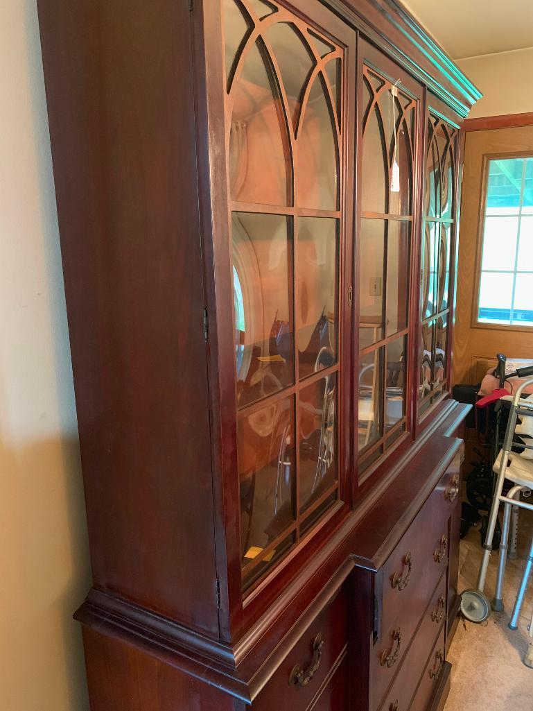 Vintage Mahogany 2-Door China Cabinet W/Butlers Desk