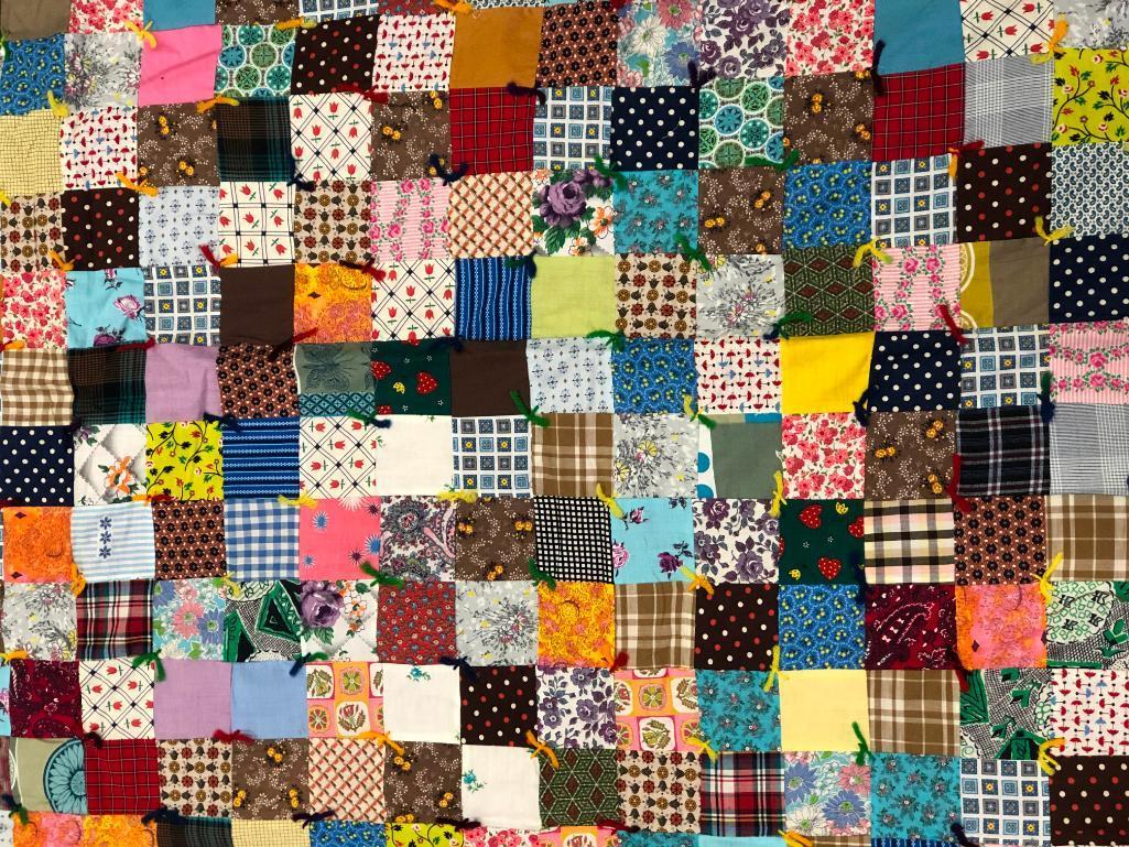 Free Form Vintage Block Quilt. Hand Made Pieced Patchwork Quilt