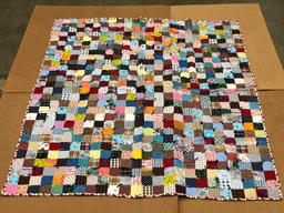 Free Form Vintage Block Quilt. Hand Made Pieced Patchwork Quilt