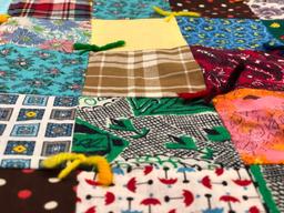 Free Form Vintage Block Quilt. Hand Made Pieced Patchwork Quilt