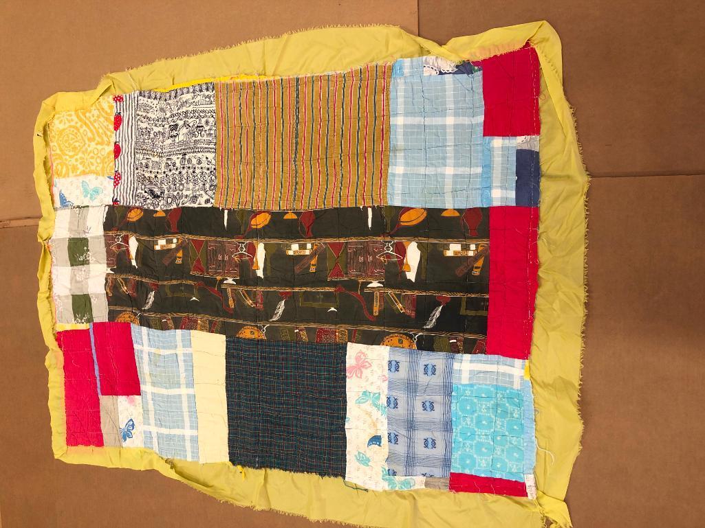 Vintage Wacky Free Form Patchwork Quilt With A Satin Edging.