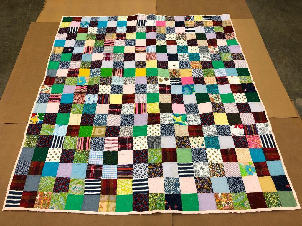 Free Form Handmade Pieced Patchwork Quilt.